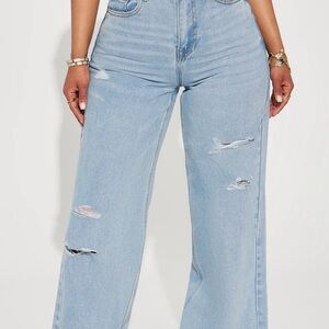 Fashion Nova Light Blue Distressed Flare Jeans